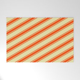 [ Thumbnail: Pale Goldenrod & Red Colored Lined Pattern Welcome Mat ]