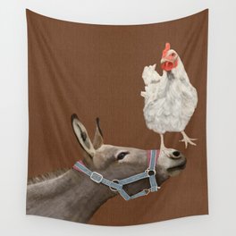 Chicken and Donkey Rust Print  Wall Tapestry