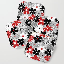 Funky Flowers in Red, Gray, Black and White Coaster