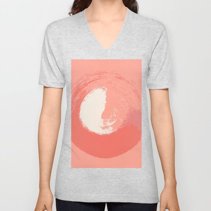 Bottle - Abstract Circle Colourful Swirl Art Design in Pink V Neck T Shirt
