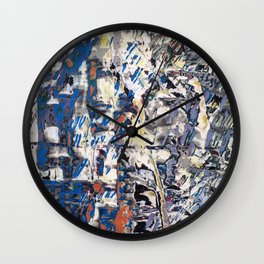 Inclement Weather (Gray and Blue Abstract Marks) Wall Clock | Peelingpaint, Moss, Camo, Sanded, Blues, Trendy, Painting, Modern, Rust, Oil 
