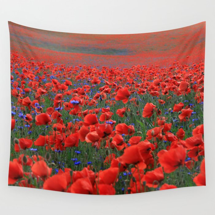 Field of Beautiful Red Poppies Wall Tapestry