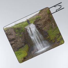 Watercolor People in Nature, Waterfall, Adult 03, Svalbard, Iceland Picnic Blanket