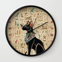 Egyptian Cat - Bastet on papyrus Wall Clock