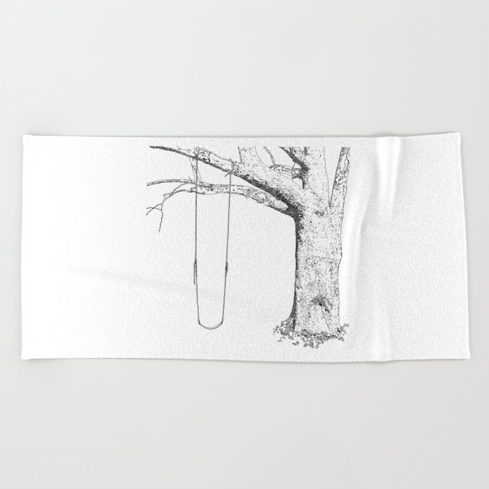 Tree And Swing Drawing Black And White Beach Towel