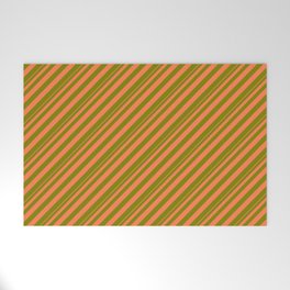 [ Thumbnail: Coral & Green Colored Striped Pattern Welcome Mat ]