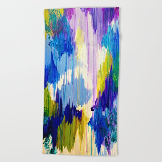WINTER DREAMING - Jewel Tone Colorful Eggplant Plum Periwinkle Purple Chevron Ikat Abstract Painting Beach Towel