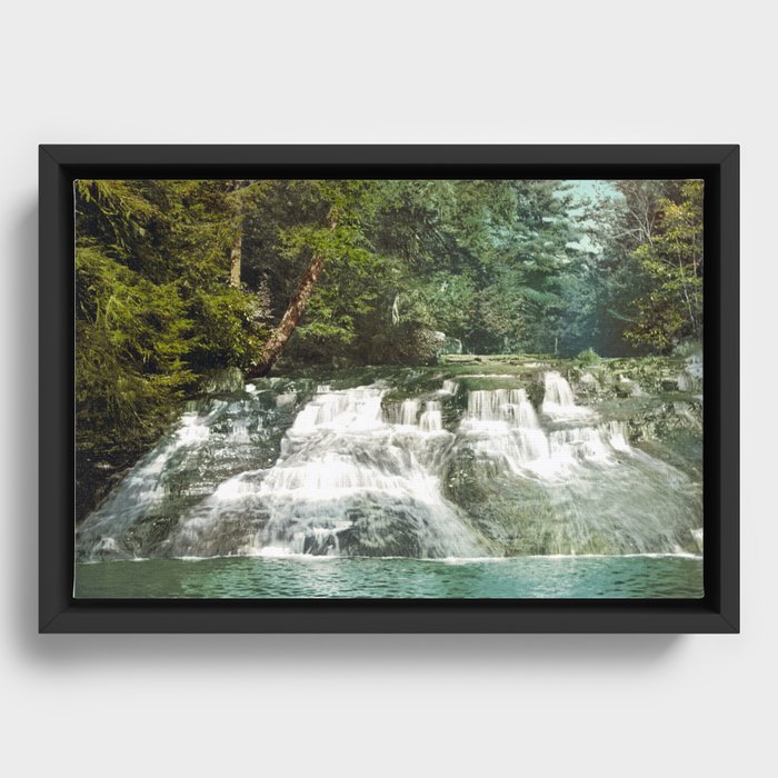 Paradise Falls - Pocono Mountains Pennsylvania - Circa 1900 Photochrom Framed Canvas