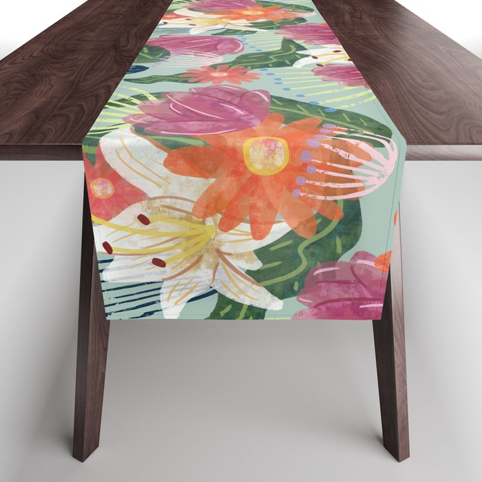 mint watercolor floral pattern Table Runner