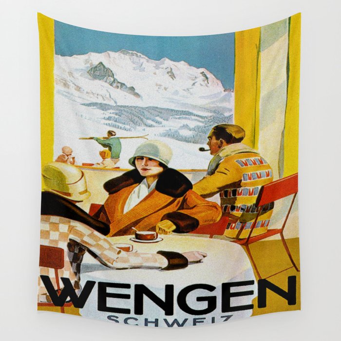 Vintage Wengen Switzerland Travel Wall Tapestry