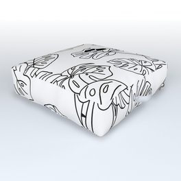 Monstera Leaf Print in Black and White Outdoor Floor Cushion