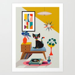 Mid Century Modern Cat Art Print