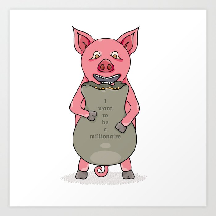 pig and bag with gold coins Art Print
