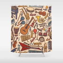Musical instruments sketch colored seamless pattern Shower Curtain