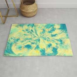 Teal and Yellow Tie Dye Splash Abstract Artwork  Rug