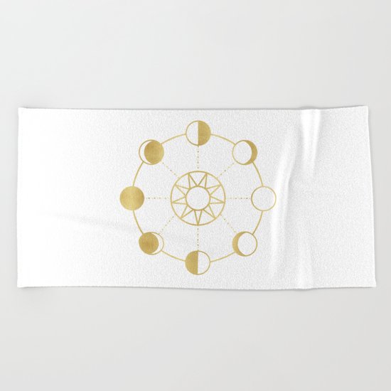 Gold Moon and Sun Phases Beach Towel