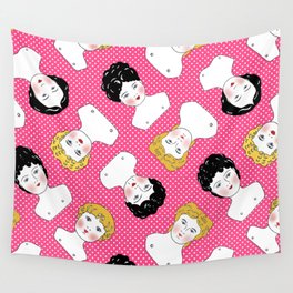 Antique Dolls - Hot Pink Wall Tapestry