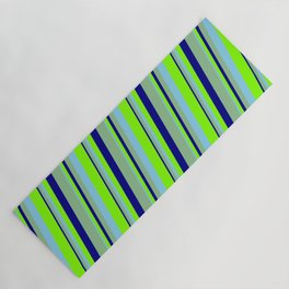 [ Thumbnail: Sky Blue, Chartreuse, Blue & Dark Sea Green Colored Lines Pattern Yoga Mat ]