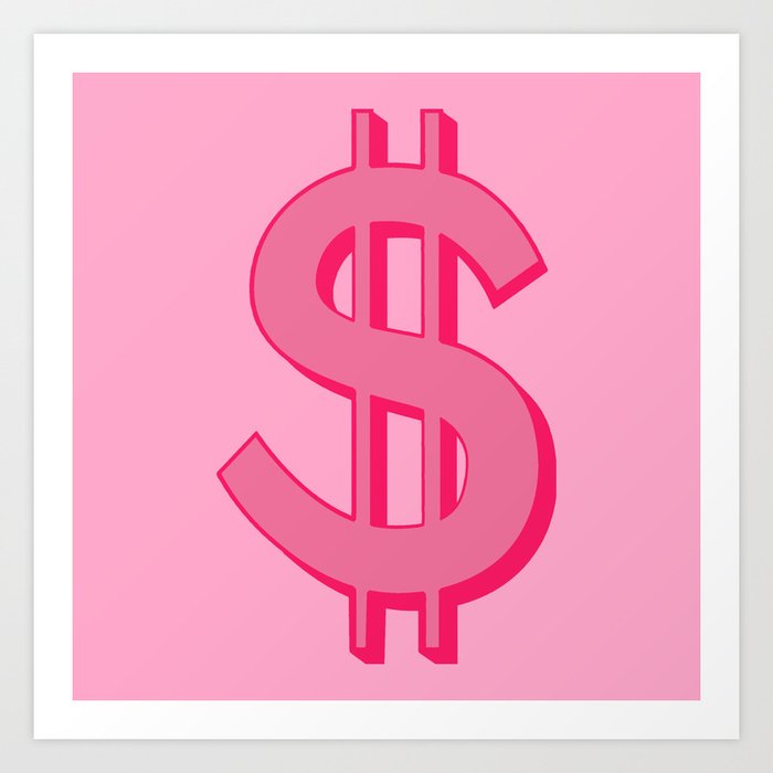 Pink Dollar Sign Symbol - Preppy Aesthetic Decor Art Print by