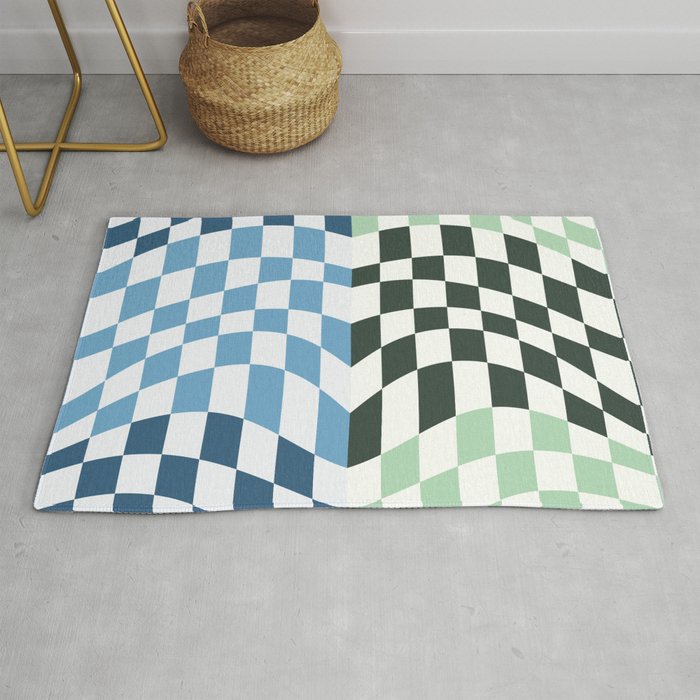 Blue and green warp checked Rug