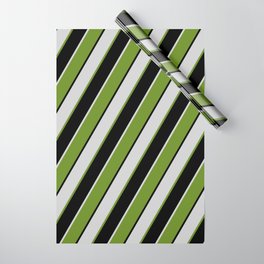 [ Thumbnail: Light Gray, Green, and Black Colored Lines Pattern Wrapping Paper ]