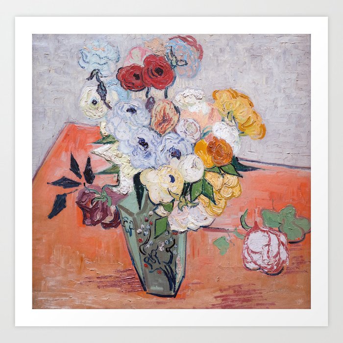 Vincent van Gogh - Japanese Vase with Roses and Anemones Art Print