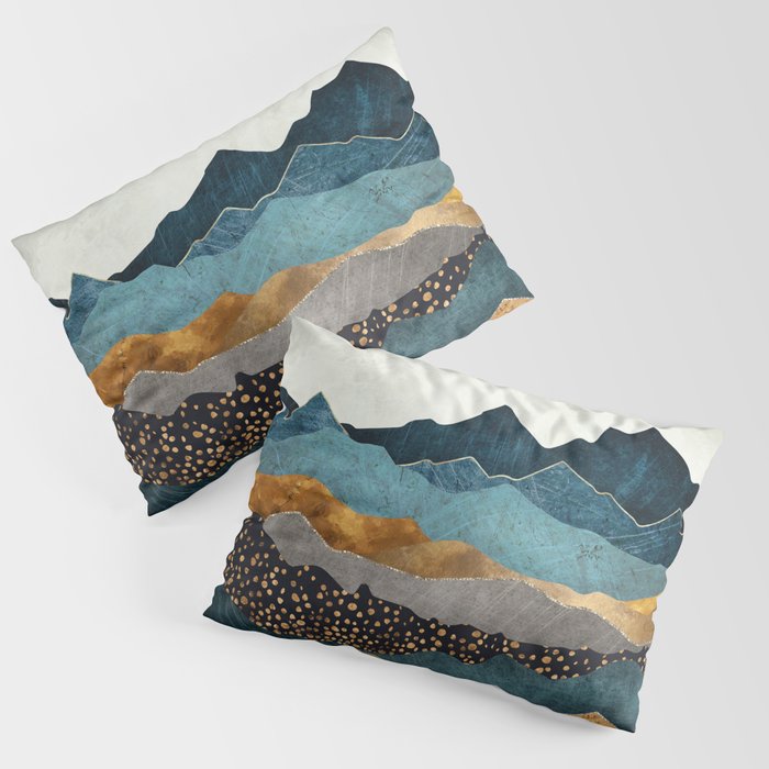Amber Dusk Kissenbezug | Graphic-design, Digital, Aquarell, Amber, Landscape, Natur, Berge, Hills, Gold, Copper