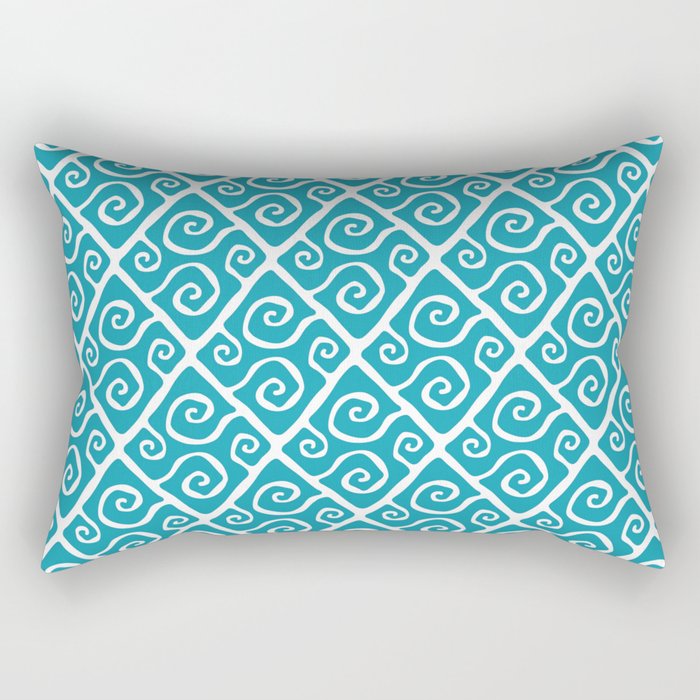 Mid Century Modern Diamond Swirl Pattern Turquoise Rectangular Pillow