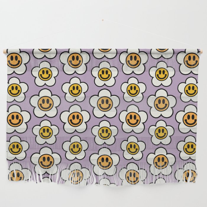Bold And Funky Flower Smileys Pattern (Muted Lavender BG) Wall Hanging