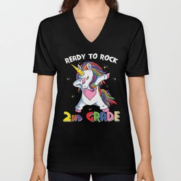 Ready To Rock 2nd Grade Dabbing Unicorn V Neck T Shirt