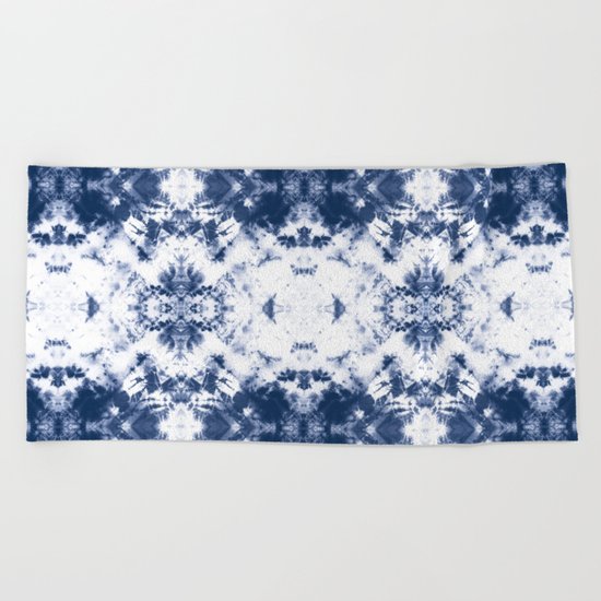 Shibori Tie Dye 3 Indigo Blue Beach Towel