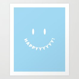 Happy Smiley Face - Blue Art Print