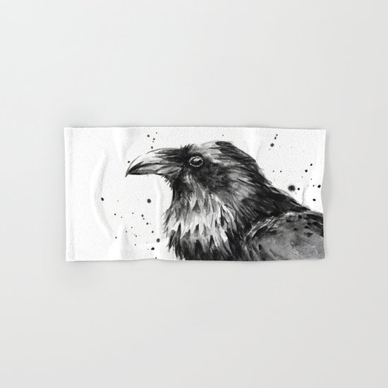 Raven Watercolor Bird Animal Hand & Bath Towel
