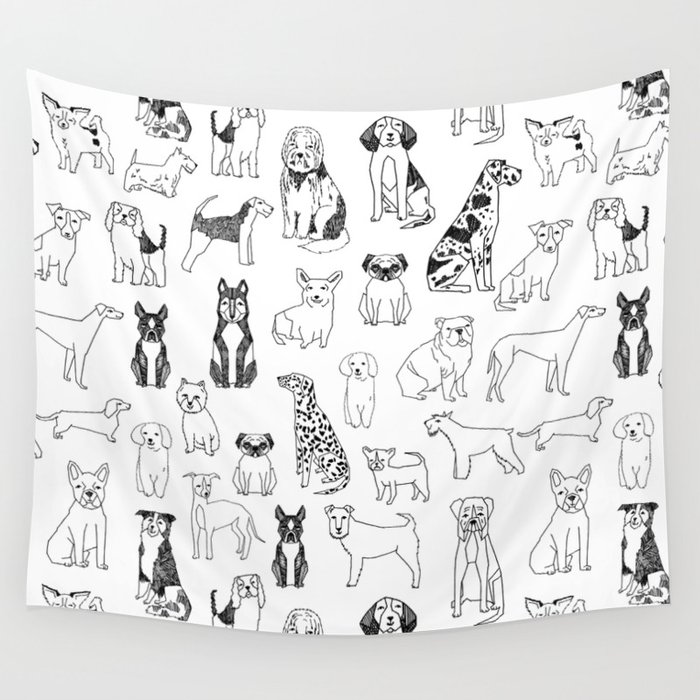 Dogs pattern minimal drawing dog breeds cute pattern gifts by andrea lauren Wall Tapestry