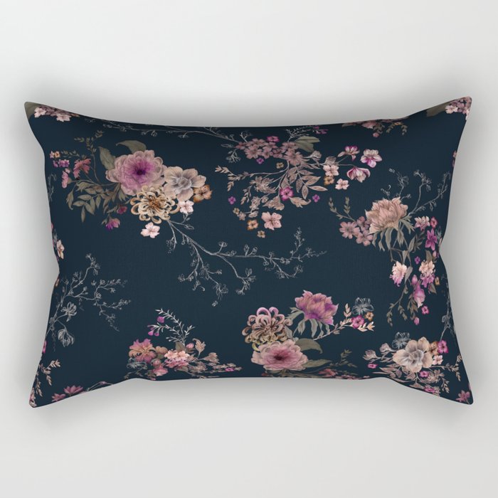 Japanese Boho Floral Rectangular Pillow