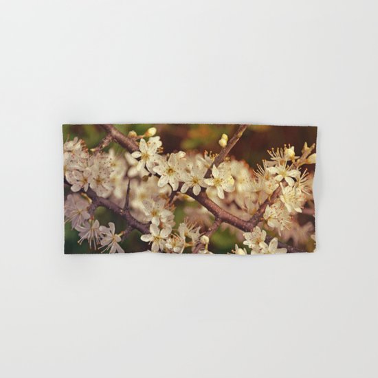 Sunny White Cherry Blossom Hand & Bath Towel