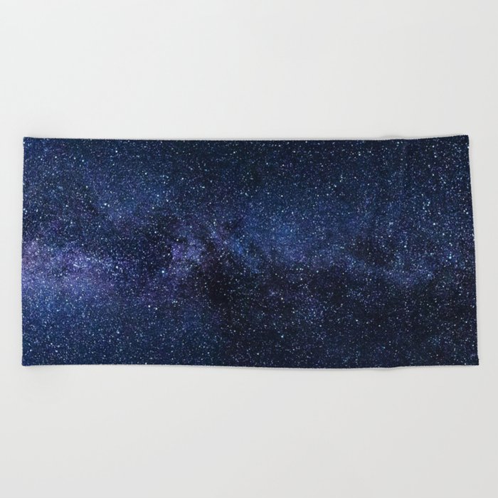 Abstract navy blue purple lavender glitter nebula Beach Towel