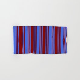 [ Thumbnail: Maroon and Royal Blue Colored Stripes/Lines Pattern Hand & Bath Towel ]