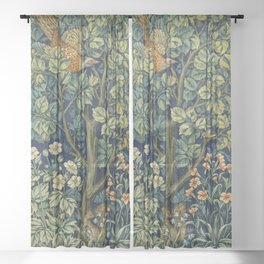 Vintage William Morris pattern pheasant and squirrel Sheer Curtain