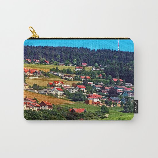 Green grass, the village and a transmitter pole Carry-All Pouch