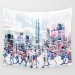 people in the city   - abstract city skyline and people on street double exposure Wall Tapestry