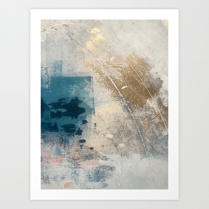 Embrace A Minimal Abstract Mixed Media Piece In Blues And Gold
