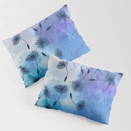 Blue Dandelion Seeds on Watercolor Pillow Sham