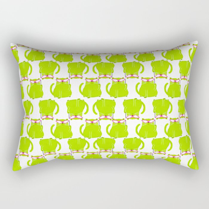 Green Cat Pattern Rectangular Pillow