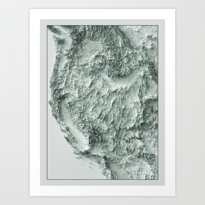 Western United States Relief Map - Western United States Relief Map 3d Digitally Rendered Prints 