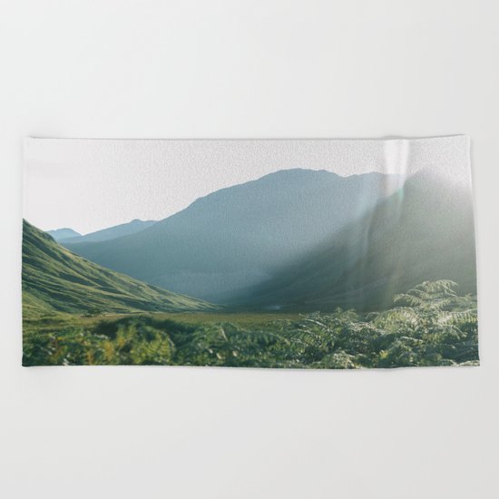 Sunburst in a field in Scotland - Landscape Photography Beach Towel