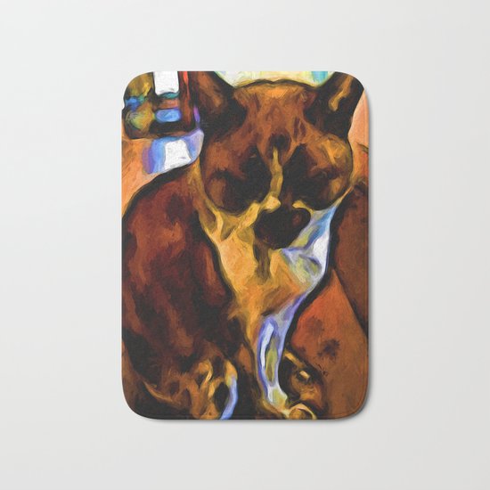 Sleeping Orange and Black Cat with some Blue Bath Mat