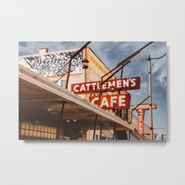 Stockyard City Skyline and Cattlemens Steakhouse Neon Sign - Oklahoma City Metal Print | Oklahomacity, Cityscape, Saddleshop, Okcsteakhouse, Nationalsaddlery, Stockyardsskyline, Cattlemenscafe, Westerntown, Okclandmark, Cowboyprint 