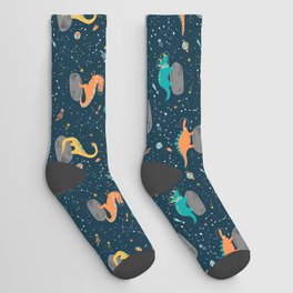 Dinosaurs Floating on an Asteroid Socks