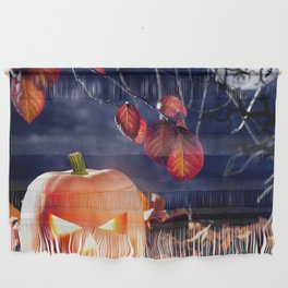 Halloween Lantern Pumpkin in Dark Sky Clouds Wall Hanging